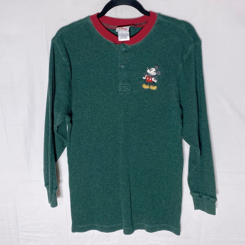 Disney Green Waffle Long Sleeve Thermal Shirt W Embroidered Mickey S